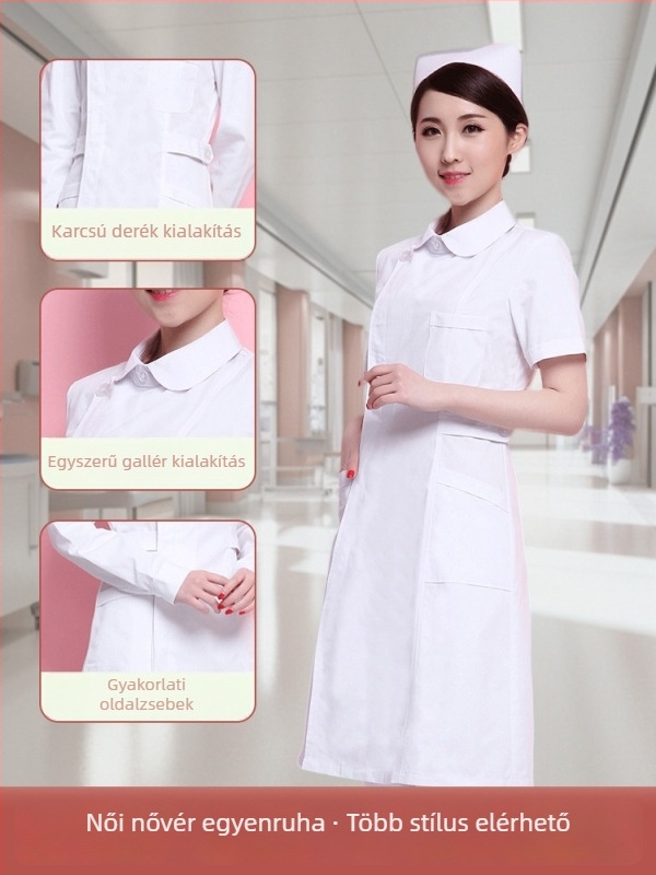 Ápolónői egyenruha felső rész: részleges gombolás, környak, hosszú ujjú, téli karcsú szabás; 90–95% pamut a dentál- és kozmetikai klinikákon dolgozó egészségügyi személyzetnek