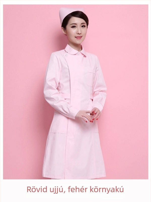 Ápolónői egyenruha felső rész: részleges gombolás, környak, hosszú ujjú, téli karcsú szabás; 90–95% pamut a dentál- és kozmetikai klinikákon dolgozó egészségügyi személyzetnek