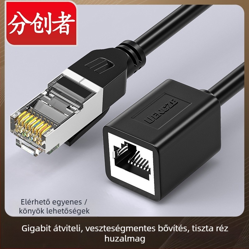 Cat7 hálózati hosszabbító kábel RJ45 férfi–női könyök adapterrel; hosszok: 0.5 m, 1 m, 1.5 m, 2 m, 3 m