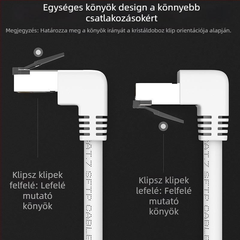Cat7 hálózati hosszabbító kábel RJ45 férfi–női könyök adapterrel; hosszok: 0.5 m, 1 m, 1.5 m, 2 m, 3 m
