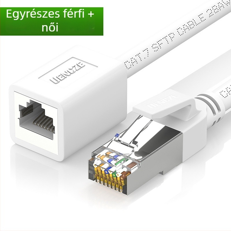 Cat7 hálózati hosszabbító kábel RJ45 férfi–női könyök adapterrel; hosszok: 0.5 m, 1 m, 1.5 m, 2 m, 3 m