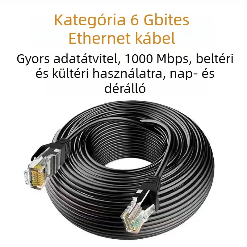 Cat6 Ethernet-kábel kristályfejjel, rézvezető, beltéri és kültéri használatra, ADSL-kompatibilis