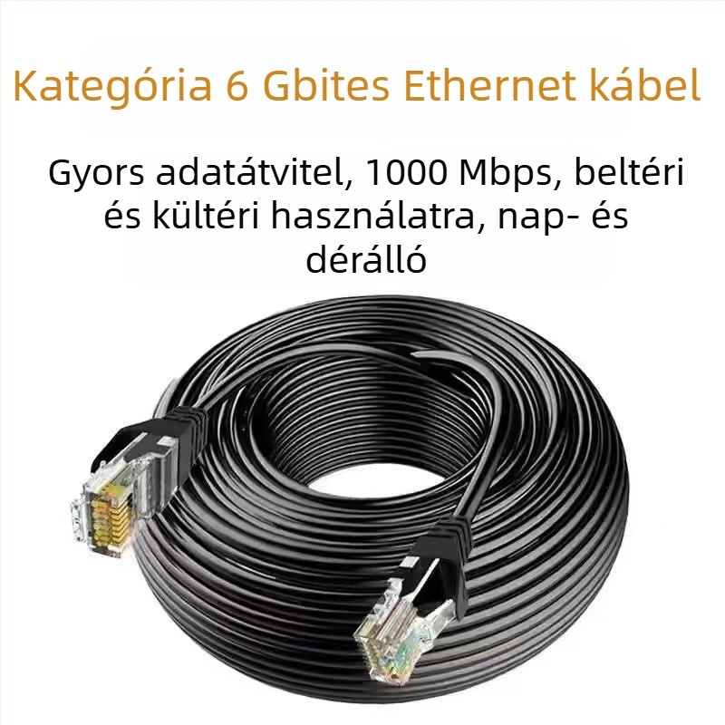 Cat6 Ethernet-kábel kristályfejjel, rézvezető, beltéri és kültéri használatra, ADSL-kompatibilis