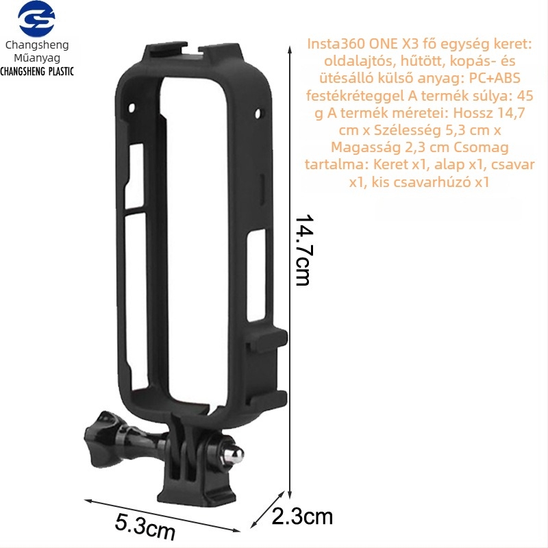 Insta360 One X3 védőkeret, CS2340B, PC+ABS és szilikon, ütésálló él, kompatibilis One X3