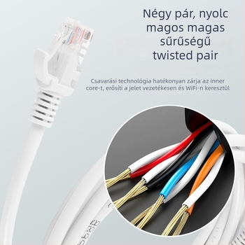 Xinjin J1001 Cat5A Gigabit hálózati kábel routerhez, CAT5A csatlakozók, alumínium-magnézium vezető, modell J1001
