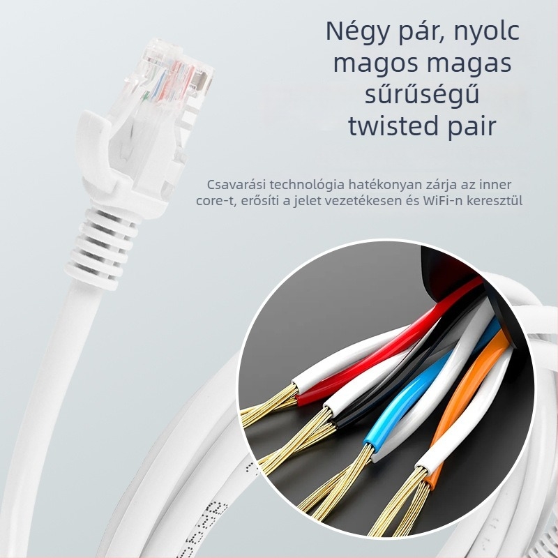 Xinjin J1001 Cat5A Gigabit hálózati kábel routerhez, CAT5A csatlakozók, alumínium-magnézium vezető, modell J1001