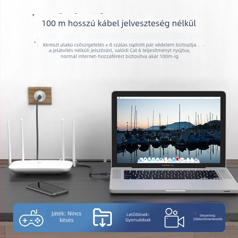 Xinjin J1001 Cat5A Gigabit hálózati kábel routerhez, CAT5A csatlakozók, alumínium-magnézium vezető, modell J1001