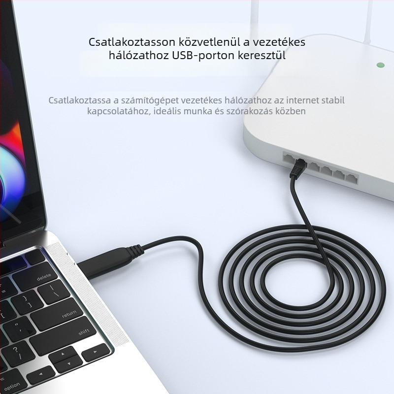 USB-C to Gigabit Ethernet kábel Cat6, RJ-45, 1000 Mbps laptopokhoz és routerekhez