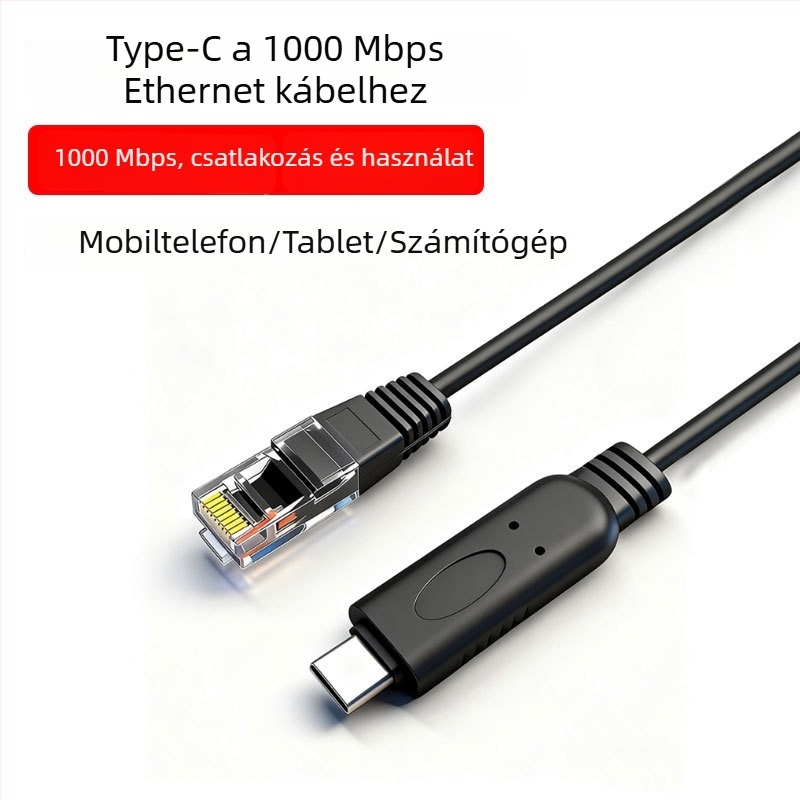 USB-C to Gigabit Ethernet kábel Cat6, RJ-45, 1000 Mbps laptopokhoz és routerekhez