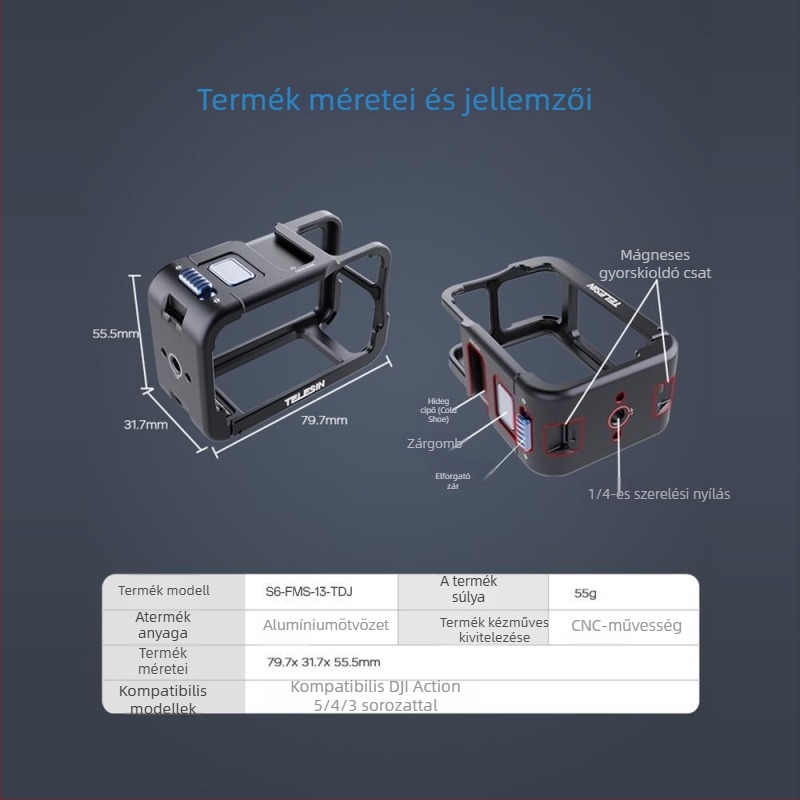 Telesintaixun alumínium ötvözet keret DJI Action 5 Pro/4/3-hoz
