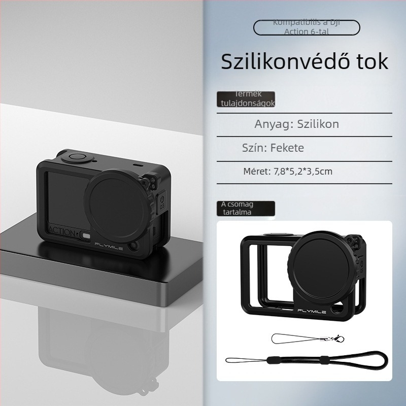 DJI Action 6 szilikon hüvely lencsevédőfedéllel, ütéscsillapítással és esésvédelmmel — tömeg 14,7 g