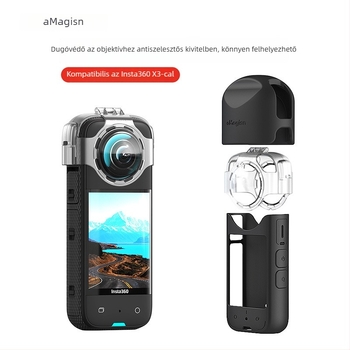 amagisn Szilikonból készült védőobjektív sapka Insta360 X3 panorámalencséhez, kapcsos rögzítés, esés elleni védelem, párásodás elleni védelem