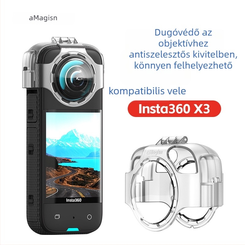 amagisn Szilikonból készült védőobjektív sapka Insta360 X3 panorámalencséhez, kapcsos rögzítés, esés elleni védelem, párásodás elleni védelem