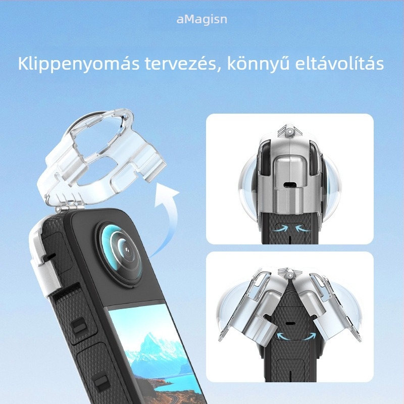amagisn Szilikonból készült védőobjektív sapka Insta360 X3 panorámalencséhez, kapcsos rögzítés, esés elleni védelem, párásodás elleni védelem