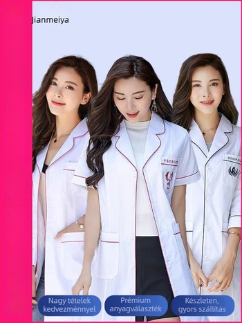 Uniszex orvosi köpeny – V-nyakú, hosszú ujjú, pamut-poliészter keverék (30-50% pamut, 50-70% poliészter), nedvességelvezető