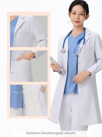 Orvosi fehér köpeny fleece béléssel, uniszex, anti-sztatikus, hosszú ujjú, kabát hossza 80–100 cm