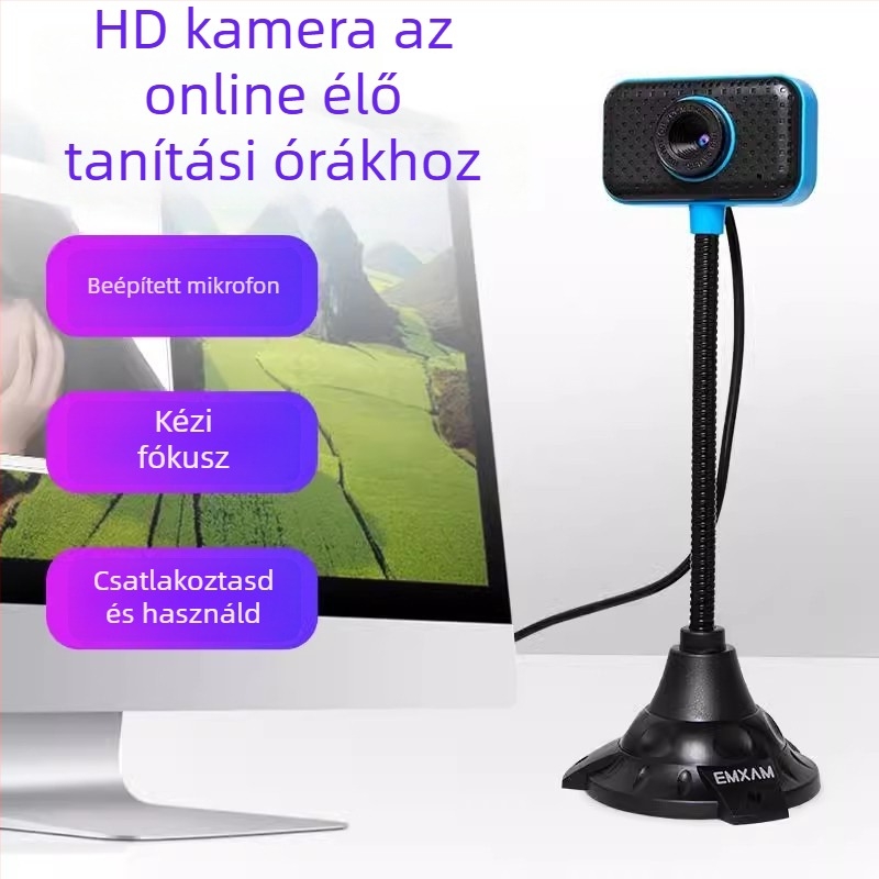 Webkamera asztali számítógéphez és laptophoz beépített mikrofonnal, USB 2.0, 640x480, 30FPS
