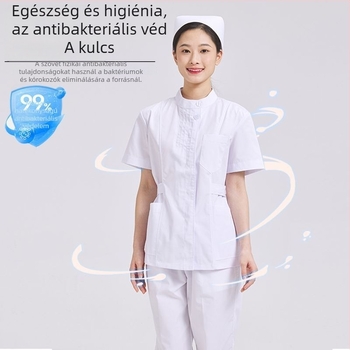 Két részes ápolói egyenruha szett: felső plisírozott környakú és nadrág, chenille anyag, nedvességelvezetés, uniszex