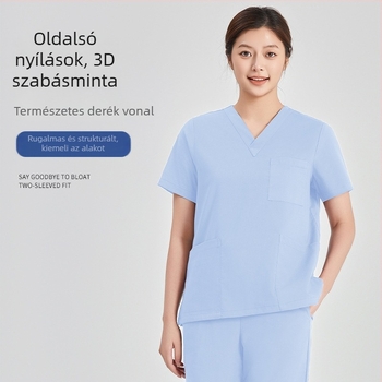 Műtőscrub készlet – uniszex, rövid ujjú, V-nyakú, 95% poliészter, sav-bázis-ellenálló, teljes készlet