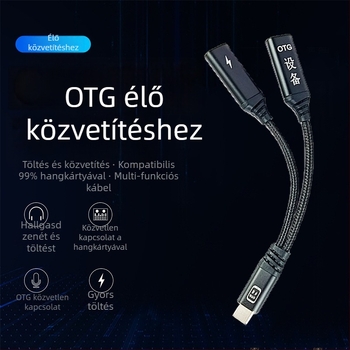 OTG USB-C adapter Apple és Android-hoz pass-through töltéssel, támogat USB-meghajtót, egéret és élő közvetítéshez hangkártyát