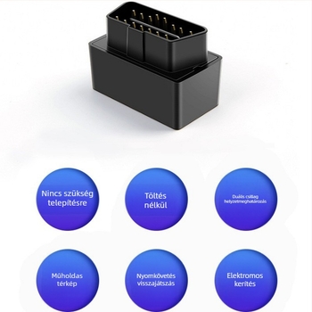 KC03 autós OBD-lokátor GPS-pontosággal 3-30, több riasztás (rezgés, áramkimaradás, kerítés, gyorshajtás), beépített GPS és GSM antenna