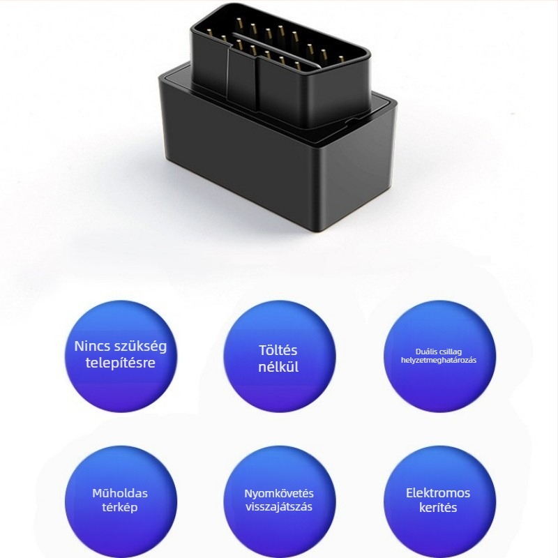 KC03 autós OBD-lokátor GPS-pontosággal 3-30, több riasztás (rezgés, áramkimaradás, kerítés, gyorshajtás), beépített GPS és GSM antenna