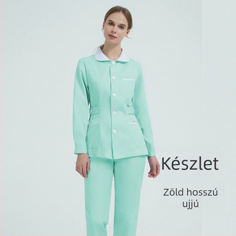 Ápolónői egyenruha, két részes készlet babafejes gallérral, hosszú ujjú, téli, pamutkeverék
