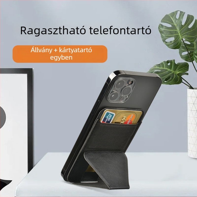 Bőr mágneses összecsukható telefonállvány kártyatartóval és pillangó alakú kártyatartóval, hátoldali ragasztóval, asztali használatra