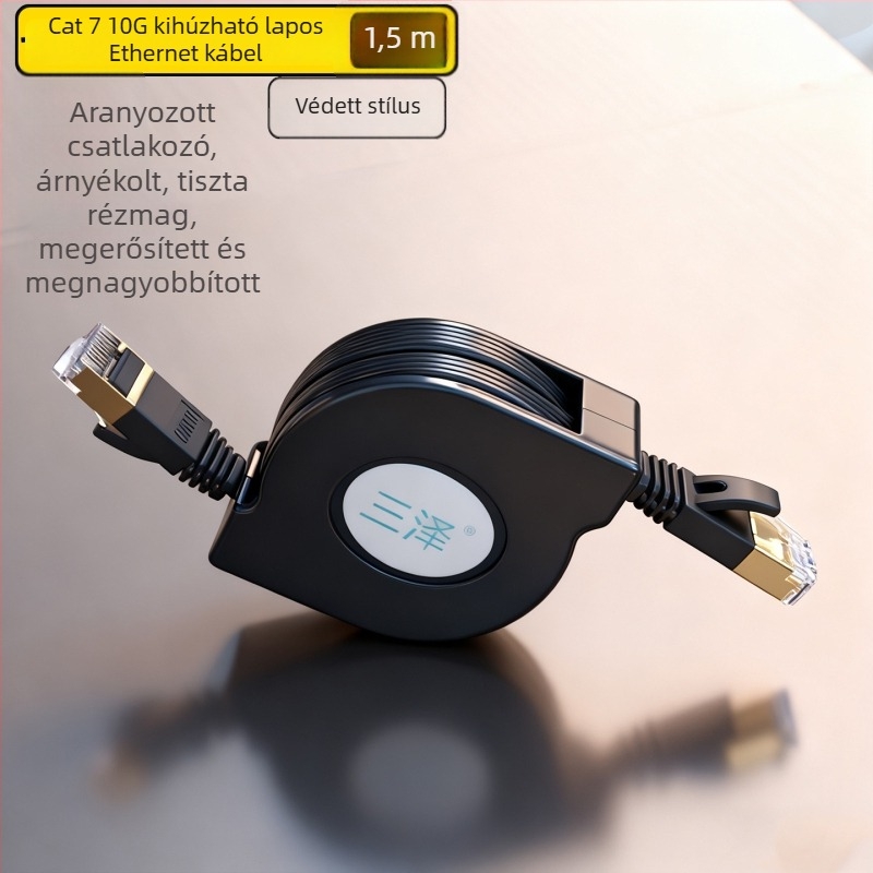 Hálózati kábel Cat.7 RJ-45 teleszkópos kivitelben, visszahajtható kialakítás, 10 Gbps, tiszta rézvezető