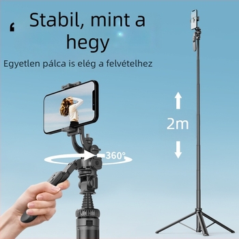 Selfie pálca háromlábú állvánnyal, kinyitható, távirányítóval, Bluetooth-kompatibilis, ABS + alumínium ötvözet