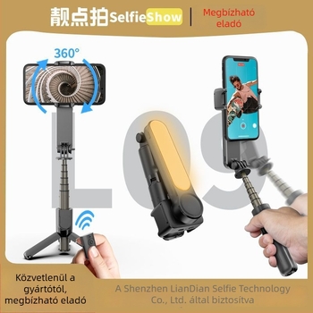 L09 kézi stabilizátor Bluetooth-os selfie pálcával, rezgéscsillapítás, beépített világítás, VLOG, mini gimbal egyetlen tengellyel, ABS + alumíniumötvözet