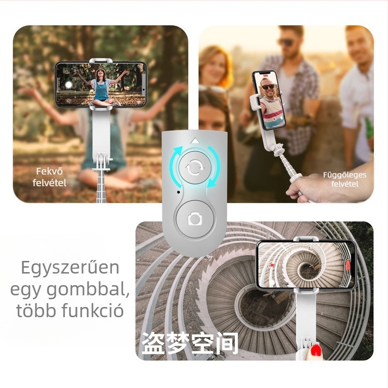 L09 kézi stabilizátor Bluetooth-os selfie pálcával, rezgéscsillapítás, beépített világítás, VLOG, mini gimbal egyetlen tengellyel, ABS + alumíniumötvözet