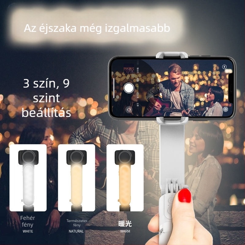 L09 kézi stabilizátor Bluetooth-os selfie pálcával, rezgéscsillapítás, beépített világítás, VLOG, mini gimbal egyetlen tengellyel, ABS + alumíniumötvözet