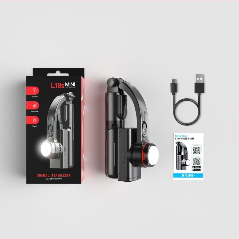 L09 kézi stabilizátor Bluetooth-os selfie pálcával, rezgéscsillapítás, beépített világítás, VLOG, mini gimbal egyetlen tengellyel, ABS + alumíniumötvözet