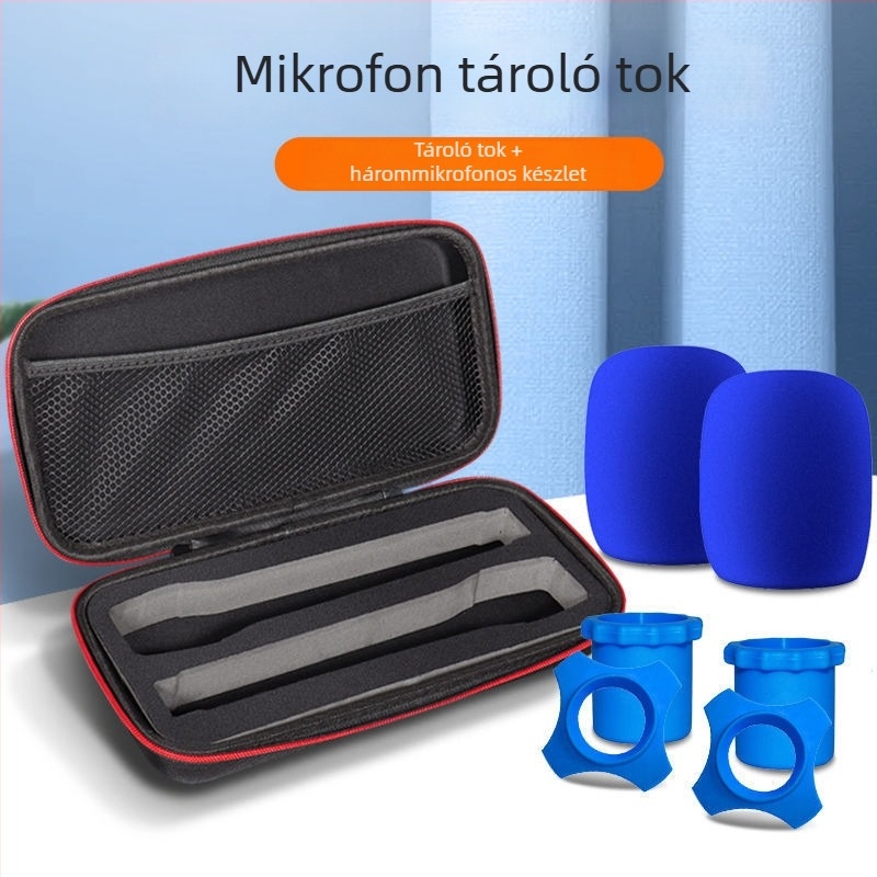 Hordozható kettős mikrofon tároló táska, ütésálló kocka formájú tok vezeték nélküli mikrofonokhoz és audio kiegészítőkhöz, Oxford anyagból