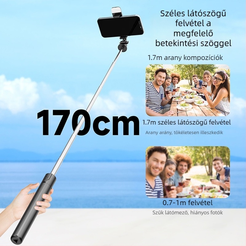 1,7 m-es selfie bot tripod, 360° forgás, padlóra álló állvány élő közvetítéshez és utazási fotózáshoz