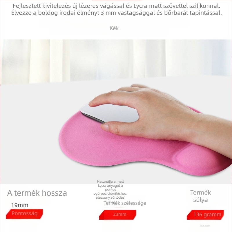 Szilikon csuklópados egérpad kéztámasz, egyoldalas, csúszásmentes, asztali használatra