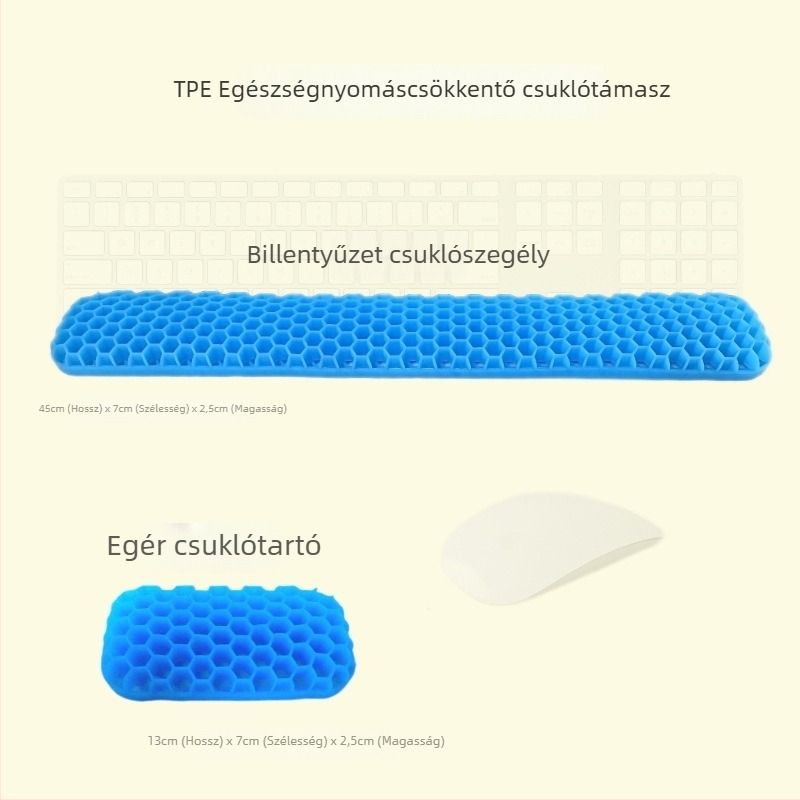 TPE gél csuklópad, kétoldalas irodai és játékos használatra, üreges sejtes szerkezet, könnyen tisztítható, súly 0,2 kg