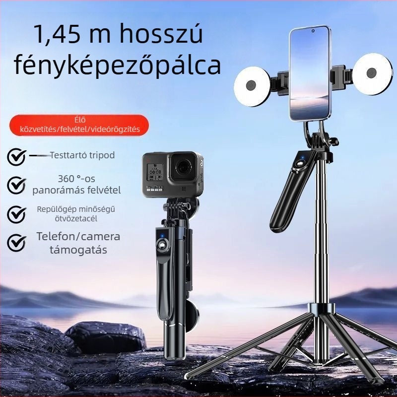 Kézi gimbal stabilizátor okostelefonokhoz Bluetooth, távirányító, kitöltő fény és állvány – ABS + rozsdamentes acél, modell Z145