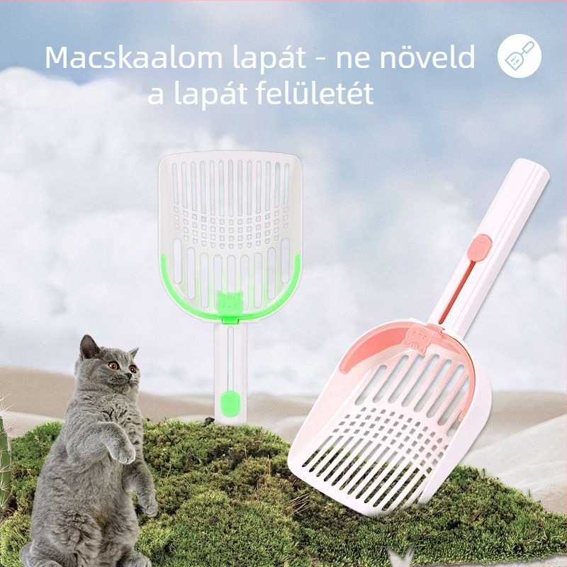 Műanyag macskaalmás kanál finom lyukakkal, elválasztó, hajlítható két‑az‑egyben funkció, ferde kialakítás