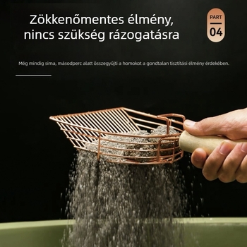 Rozsdamentes acél macskaalom lapát kampóval és fából készült nyéllel, nagy méret