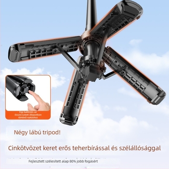 Mini négylábú tripod telefonhoz, 360° forgás, alumíniumötvözet, távirányító, kitöltő fény, Bluetooth