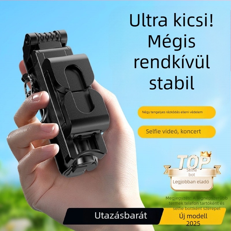 Mini négylábú tripod telefonhoz, 360° forgás, alumíniumötvözet, távirányító, kitöltő fény, Bluetooth