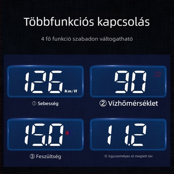 Autó Head-Up kijelző (HUD) OBD-vel, 360° holografikus kép, GPS, sebességmérő és többfunkciós mérő — manuális működtetés, akkumulátorról táplált