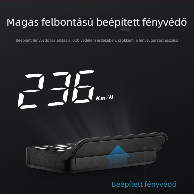 Autó Head-Up kijelző (HUD) OBD-vel, 360° holografikus kép, GPS, sebességmérő és többfunkciós mérő — manuális működtetés, akkumulátorról táplált