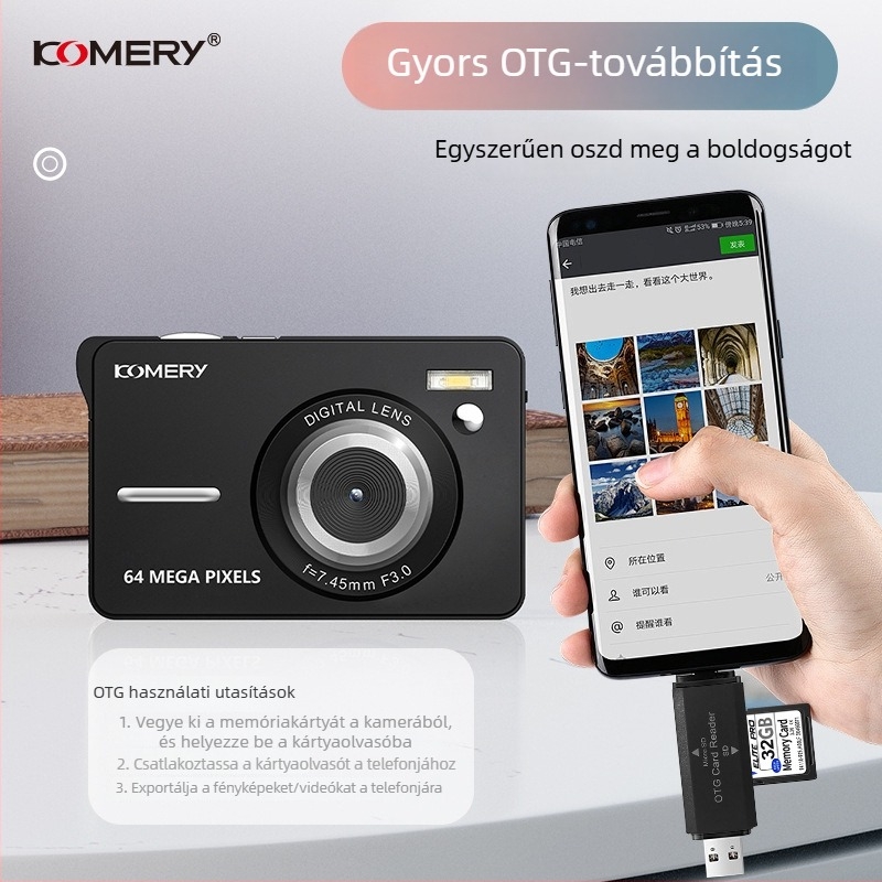HD digitális kamera CMOS szenzorral, 56MP, 20x optikai zoom, 3.0 hüvelykes LCD, 1080p videó