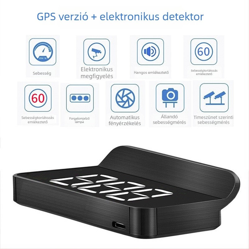 Autós HUD kijelző OBD adatokkal: üzemanyag-fogyasztás, vízhőmérséklet, megtett kilométer és sebesség — vetítés a szélvédőre