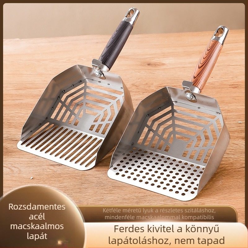 Rozsdamentes acél macskaalom-kanál, nagy méret, finom lyukak, tofu és kevert macskaalomhoz
