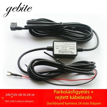 Dashcam tápegység vonal: 24V/12V-ből 5V-ra, 2A kimenet; USB interfész; TF-kártya támogatás; parkolási megfigyelés (5V; USB; TF-kártya; Parkolás)