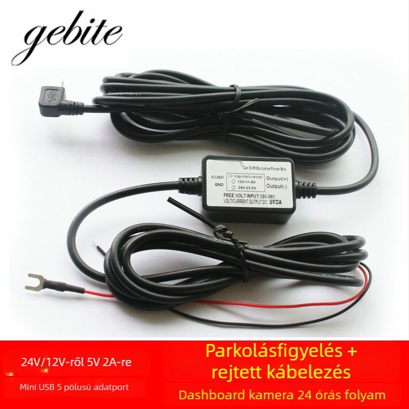 Dashcam tápegység vonal: 24V/12V-ből 5V-ra, 2A kimenet; USB interfész; TF-kártya támogatás; parkolási megfigyelés (5V; USB; TF-kártya; Parkolás)